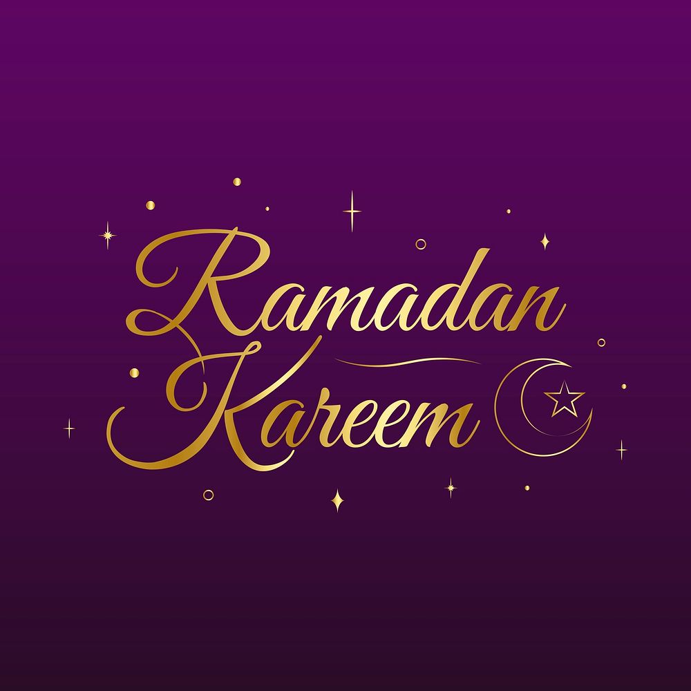 Golden line art Ramadan Kareem text illustration on dark purple background psd