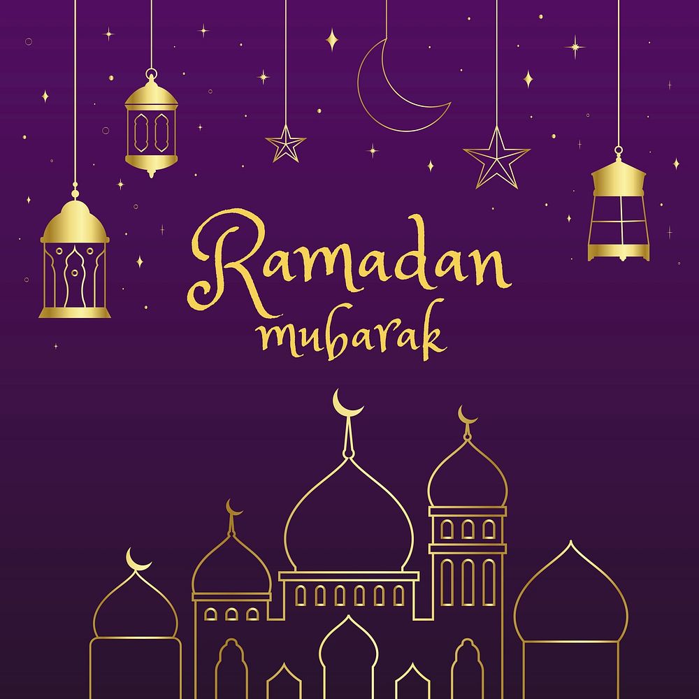Luxurious Ramadan template for social media post on dark purple background vector