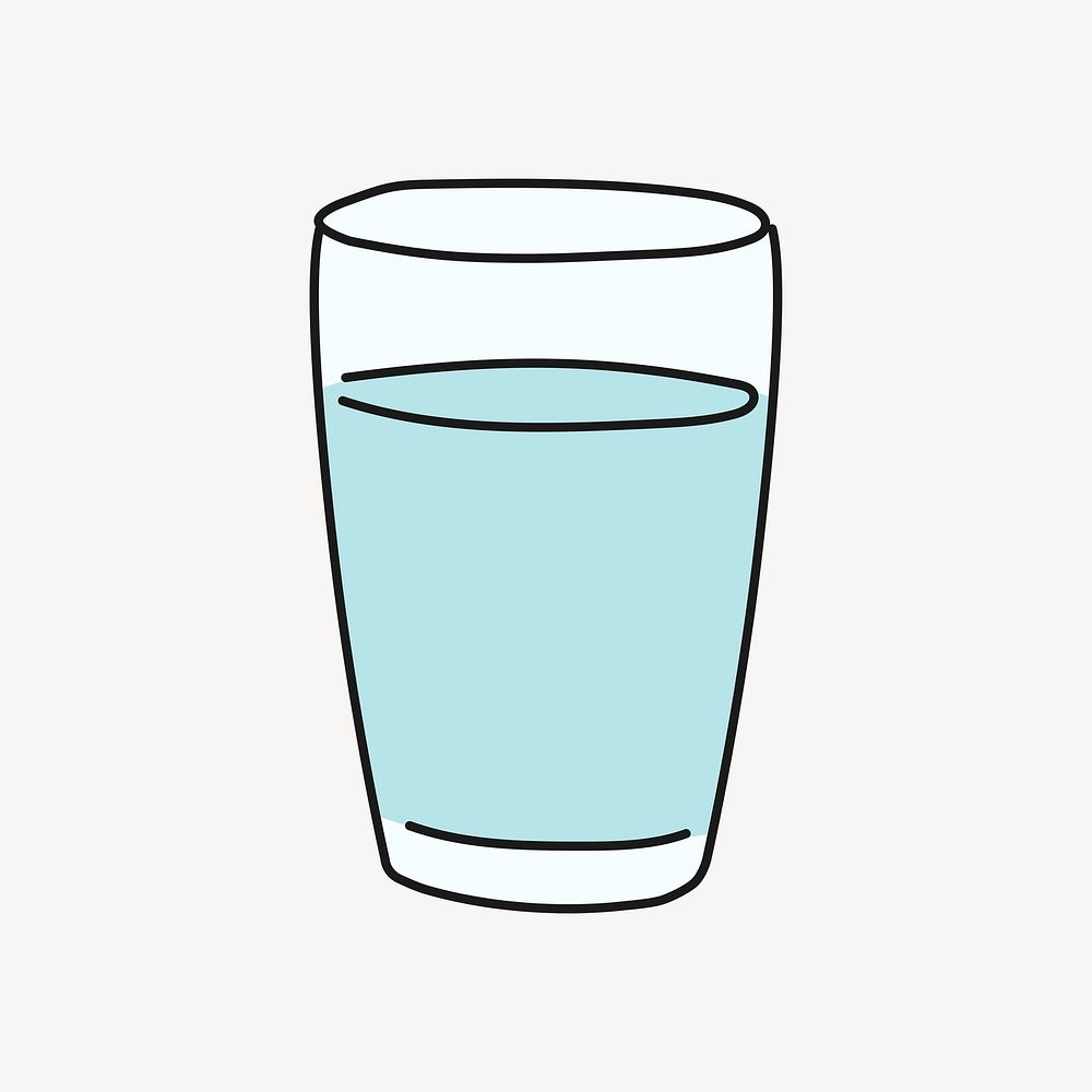 Glass of water doodle sticker, beverage illustration psd