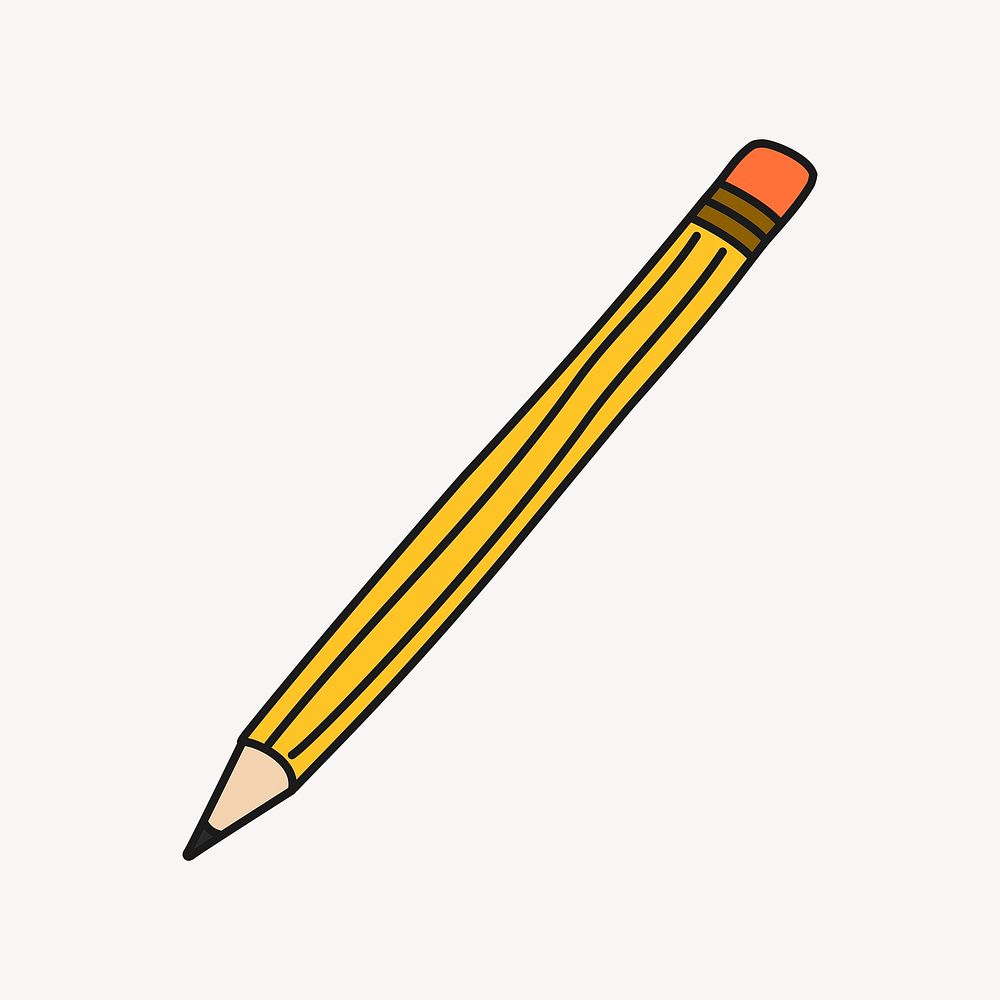 Pencil sticker, stationery creative doodle psd