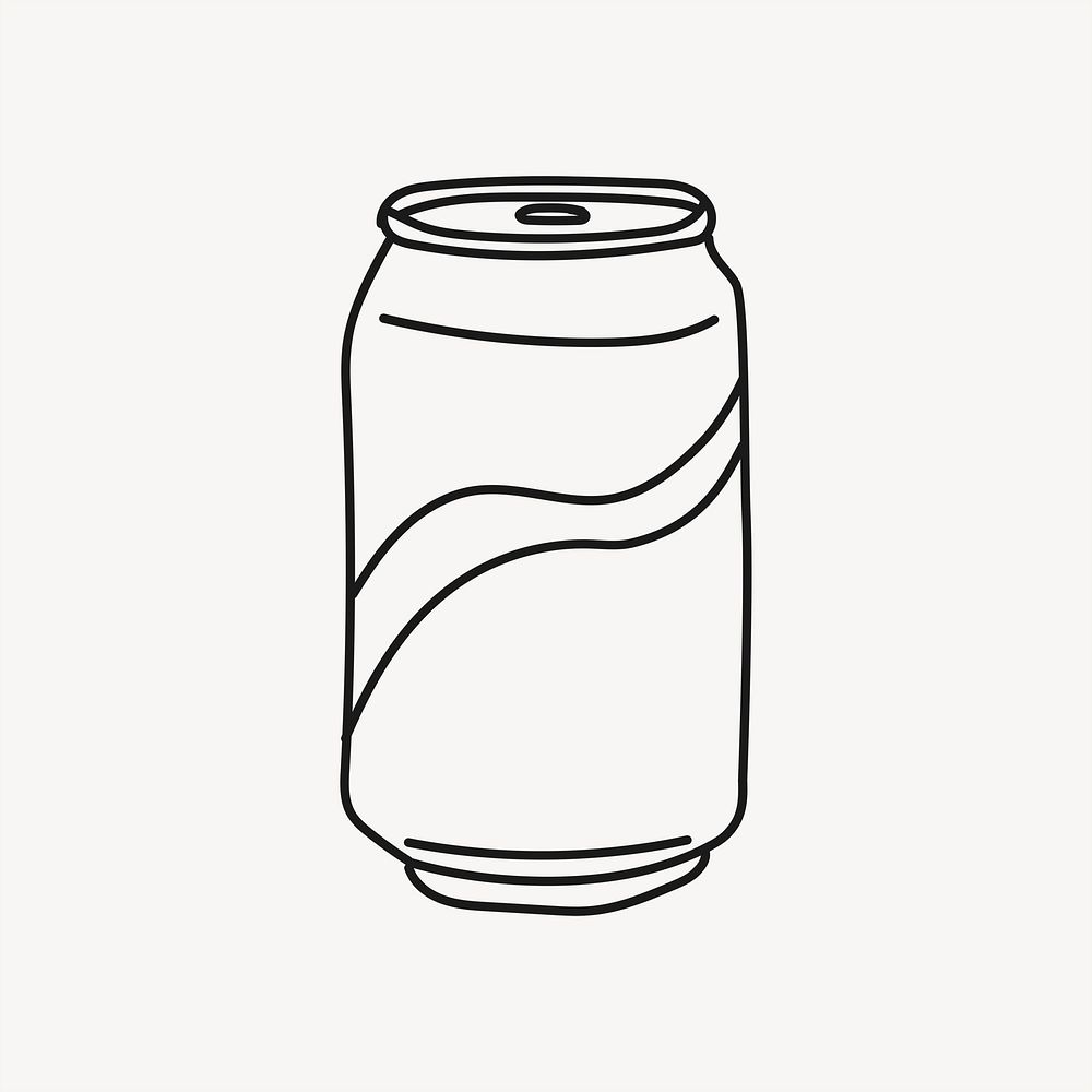 Soda can doodle clipart, drinks, beverage line art illustration psd