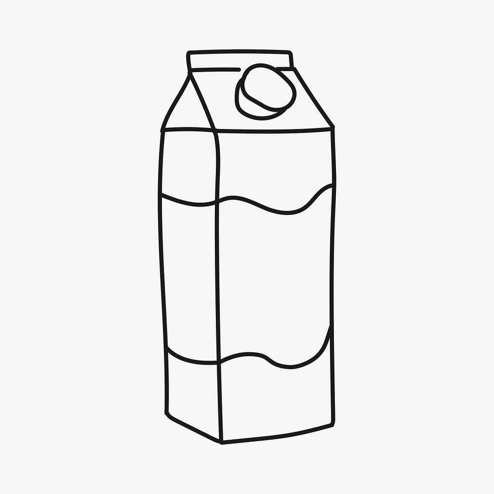 Milk carton doodle clipart, drinks, beverage line art illustration psd