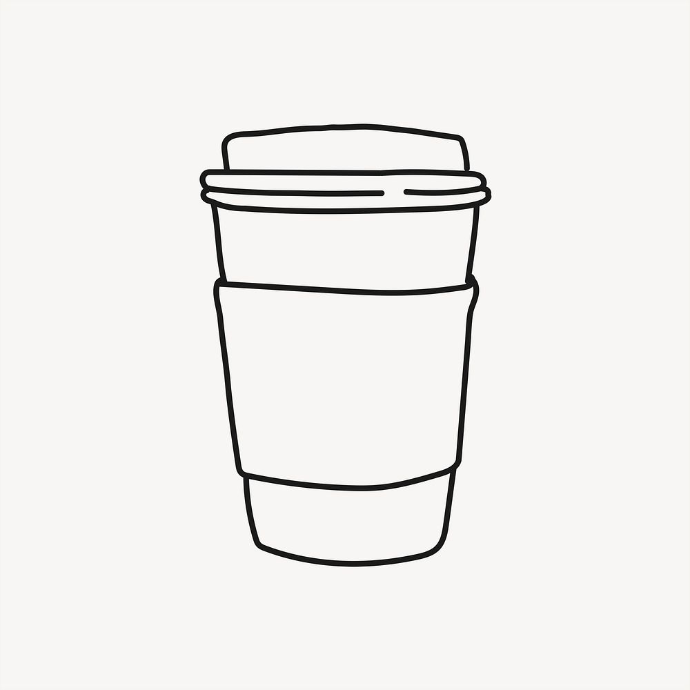 Coffee cup doodle clipart, drinks, beverage line art illustration psd