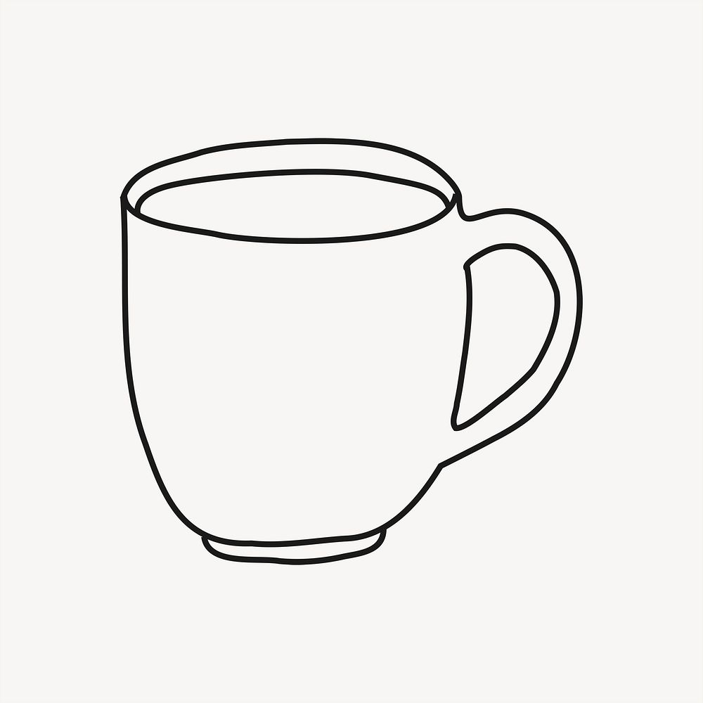 Coffee mug doodle clipart, drinks, beverage line art illustration psd