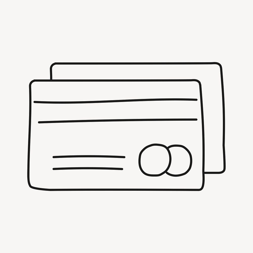 Credit card sticker, banking doodle line art psd