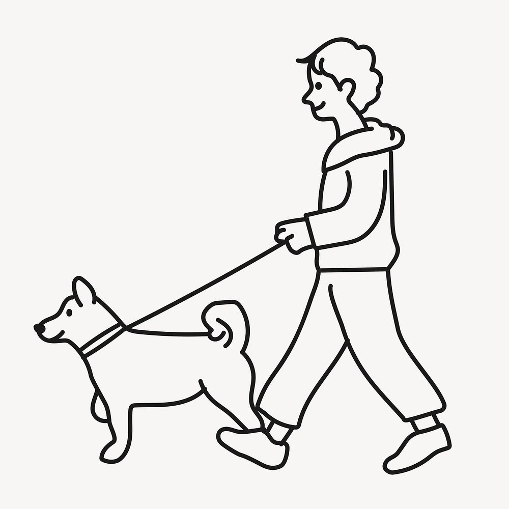 Man walking dog sticker, part-time job doodle line art cartoon psd