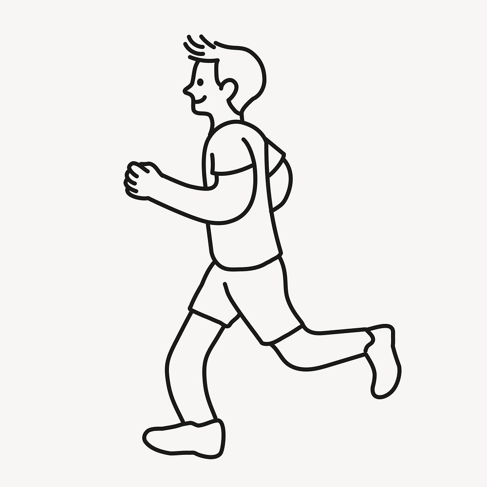 Jogging man sticker, healthy lifestyle doodle line art cartoon psd