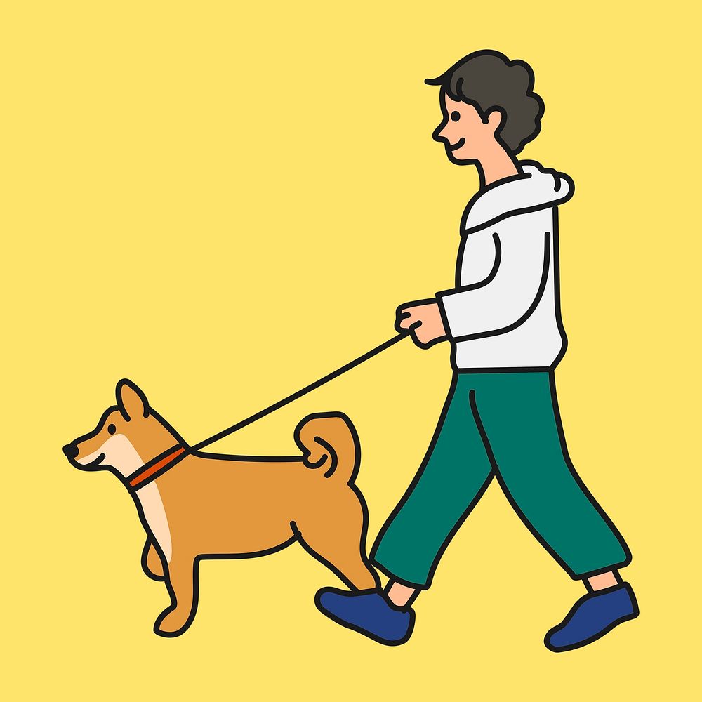 Man walking dog sticker, hobby creative cartoon doodle psd