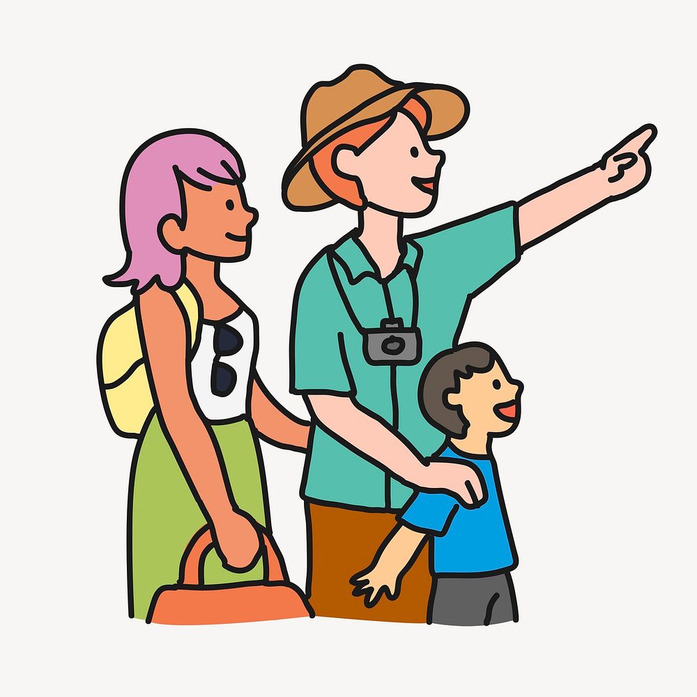 Family day out clipart, traveling illustration psd
