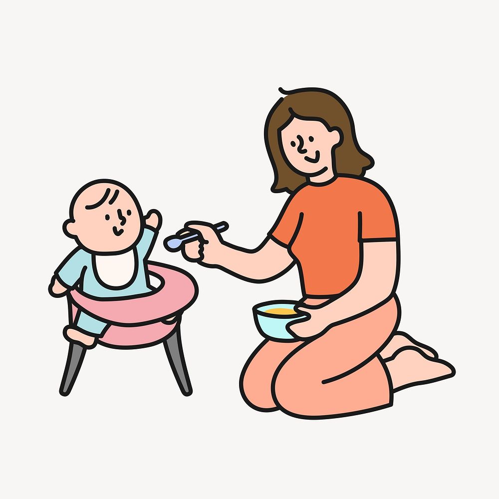 Feeding baby clipart, mother & child illustration psd