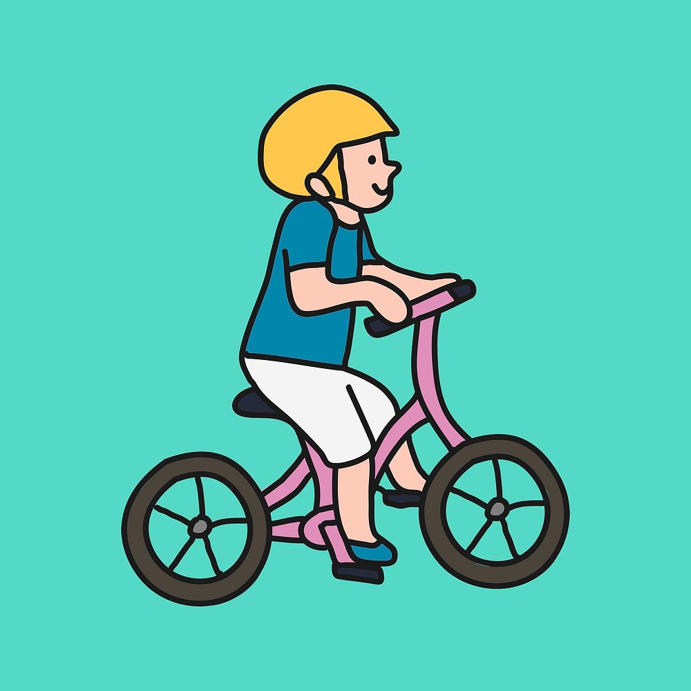 Cycling boy clipart, bicycle riding illustration psd