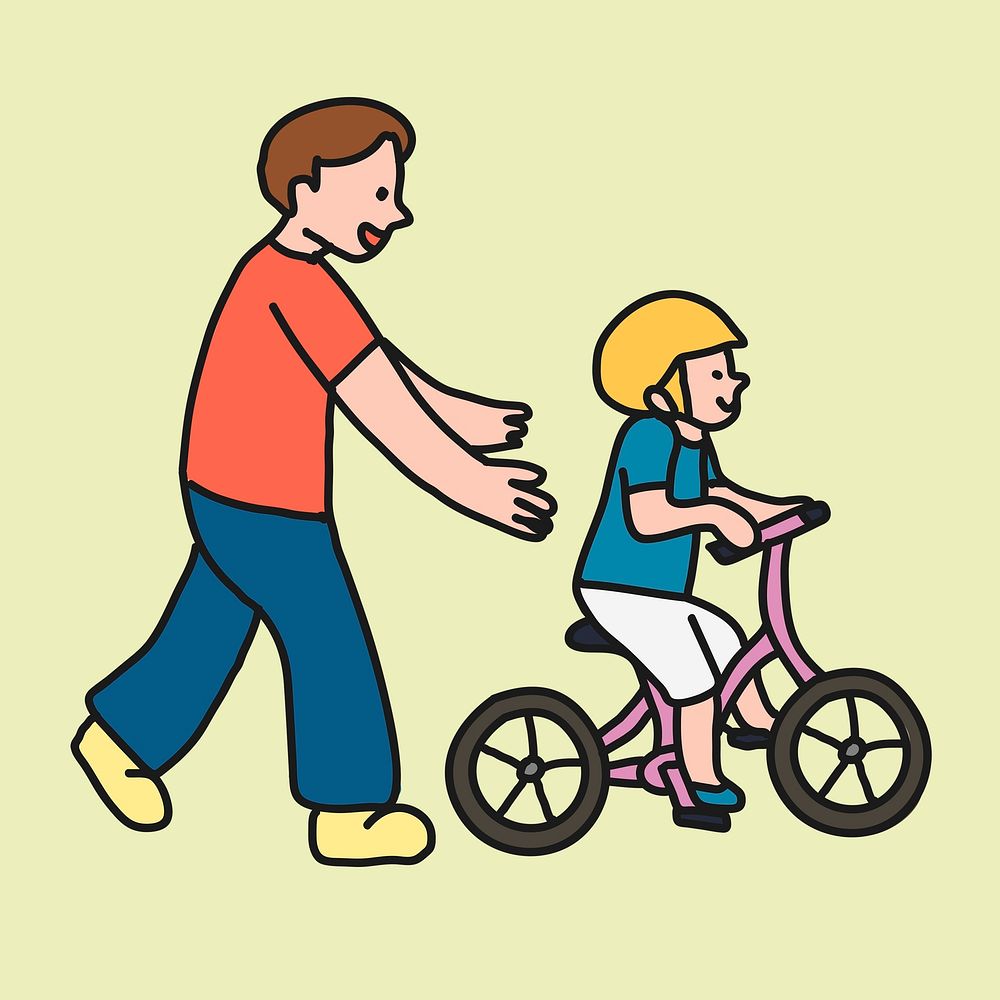 Father and son cycling clipart, family illustration psd