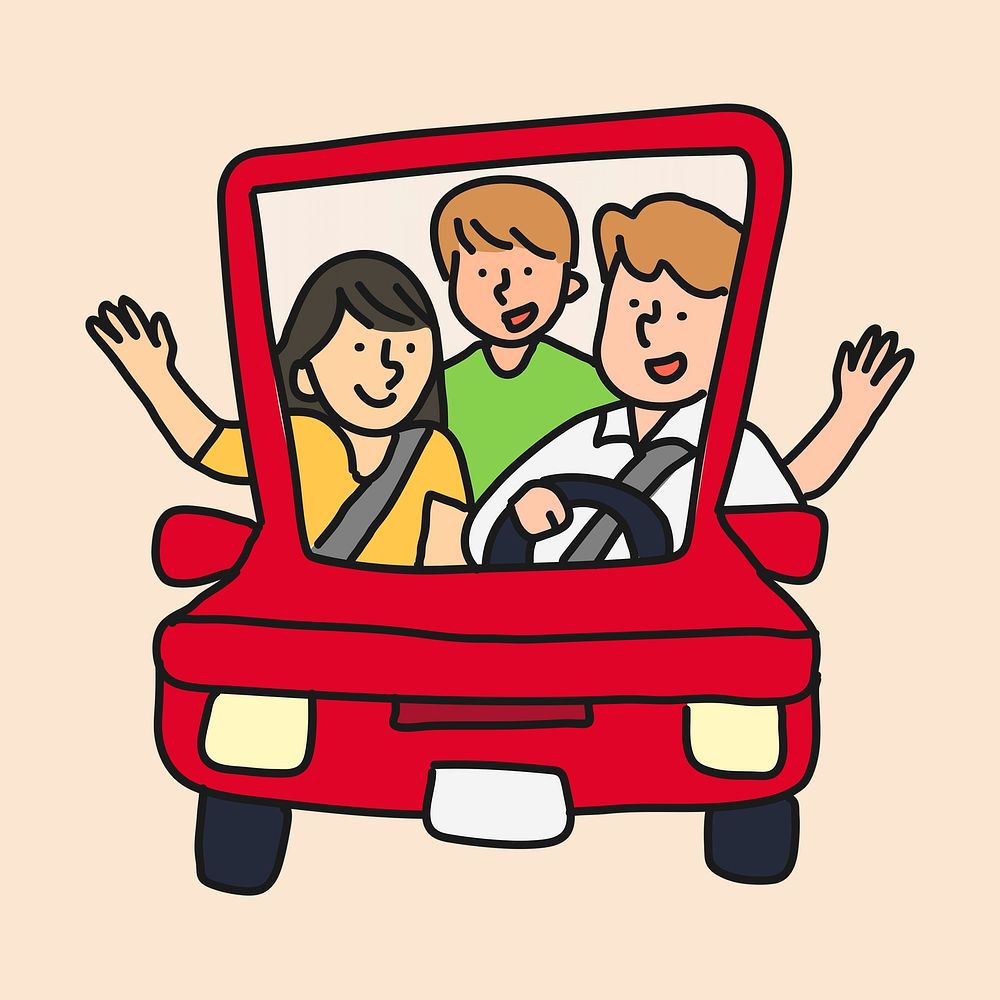 Family car clipart, road trip  illustration psd