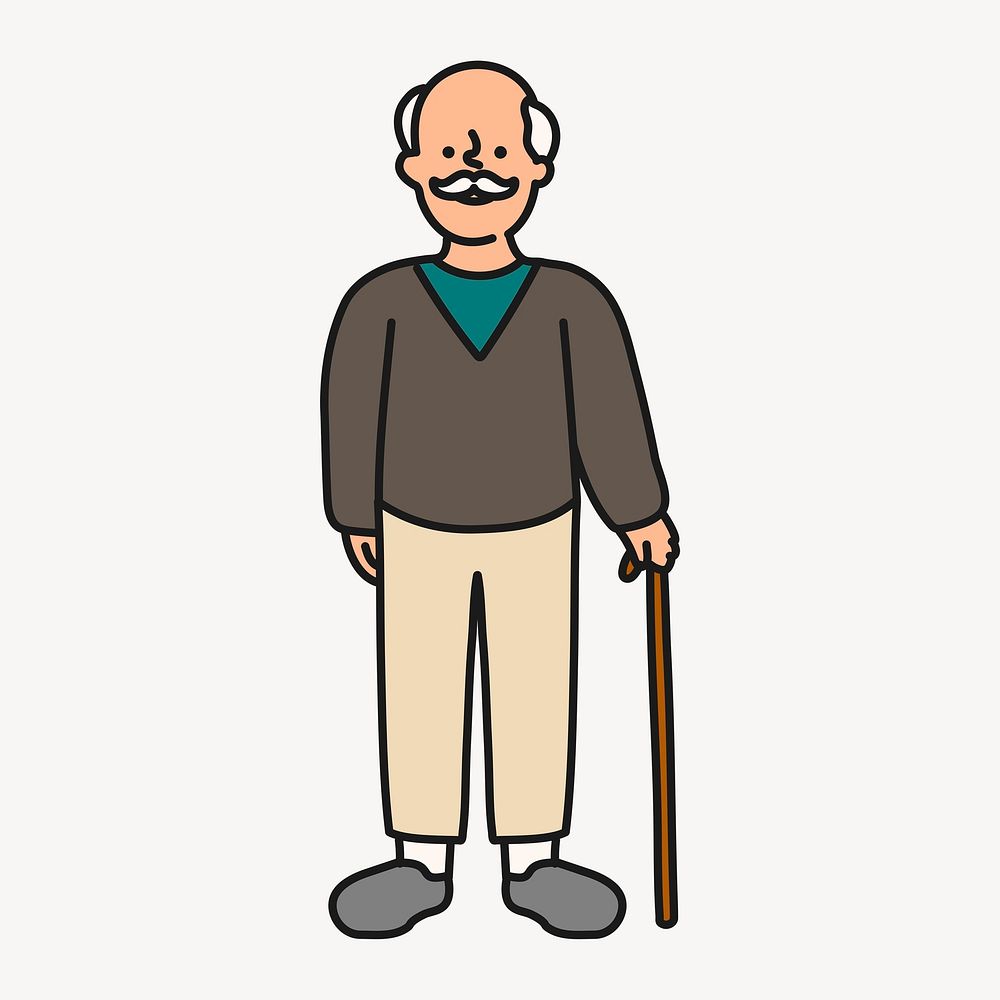 Grandfather clipart, senior man illustration psd