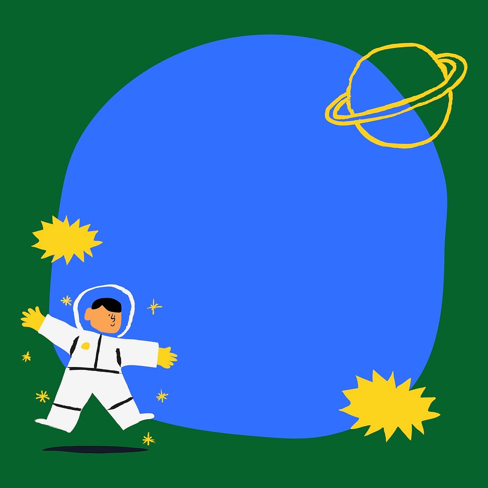 Cute astronaut frame background, blue and green design