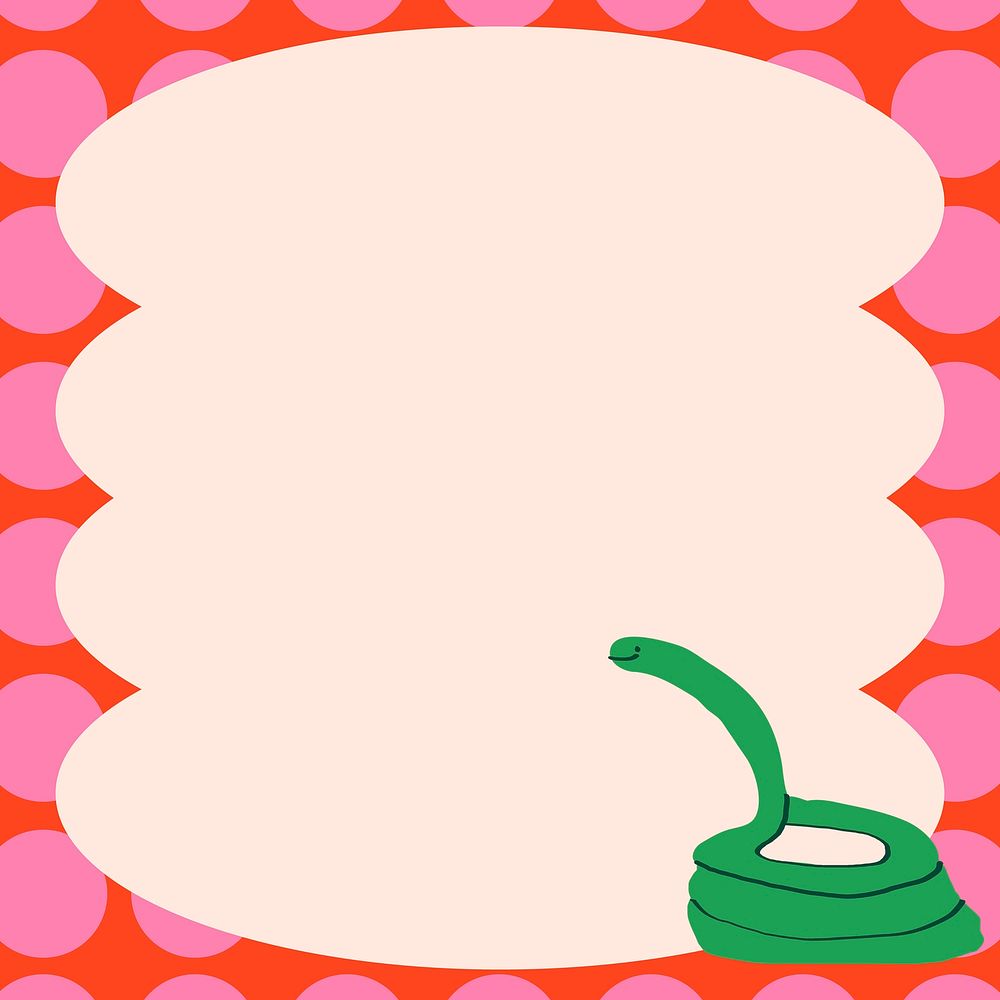 Pink funky frame background, cute snake doodle