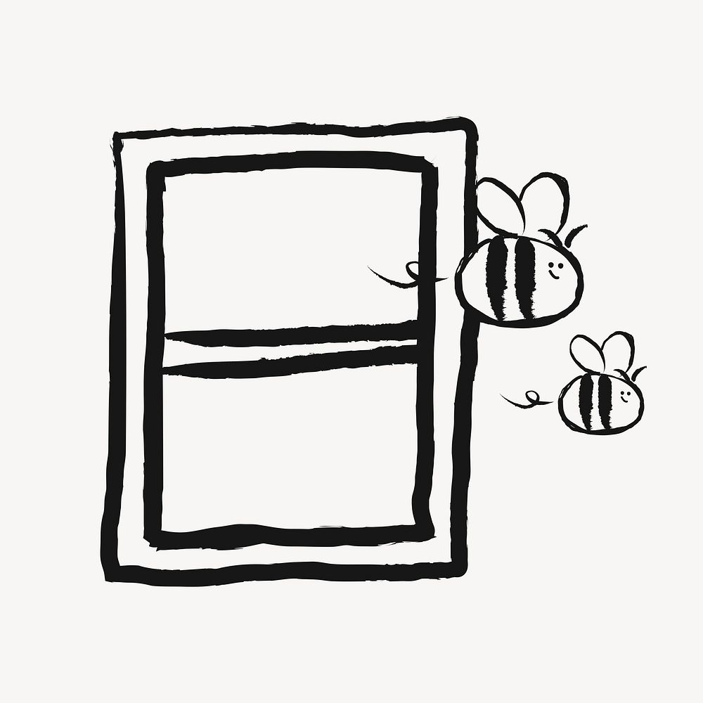 Flying bees sticker, animal doodle in black psd