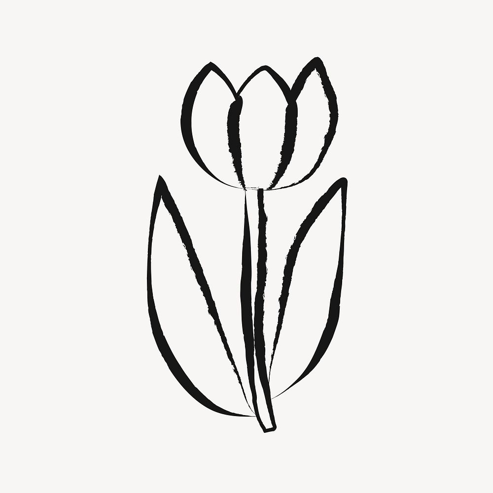 Tulip flower sticker, doodle in black psd