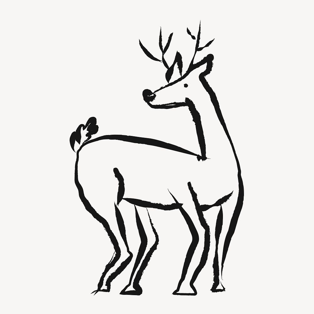 Christmas reindeer, animal doodle in black