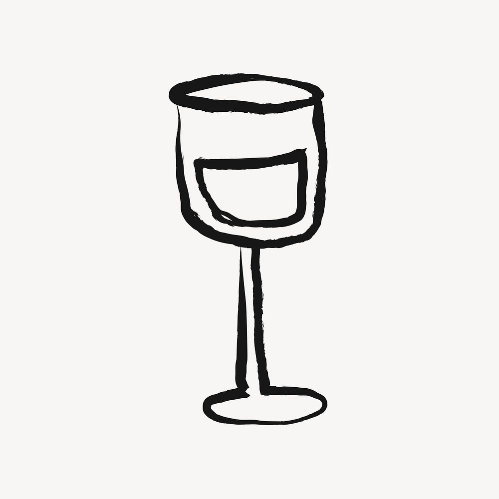 Wine glass, alcoholic drinks doodle in black