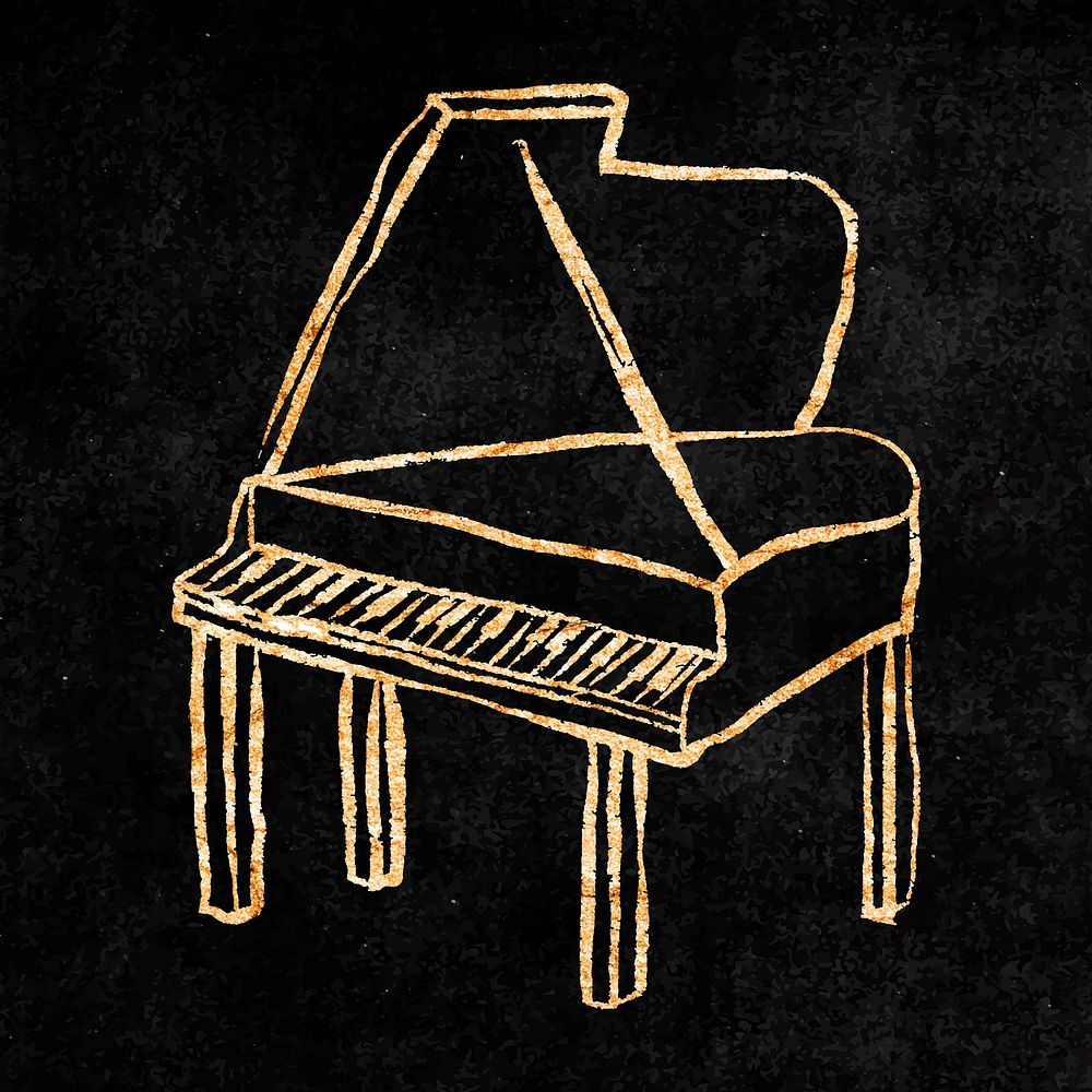 Grand piano sticker, gold aesthetic doodle vector