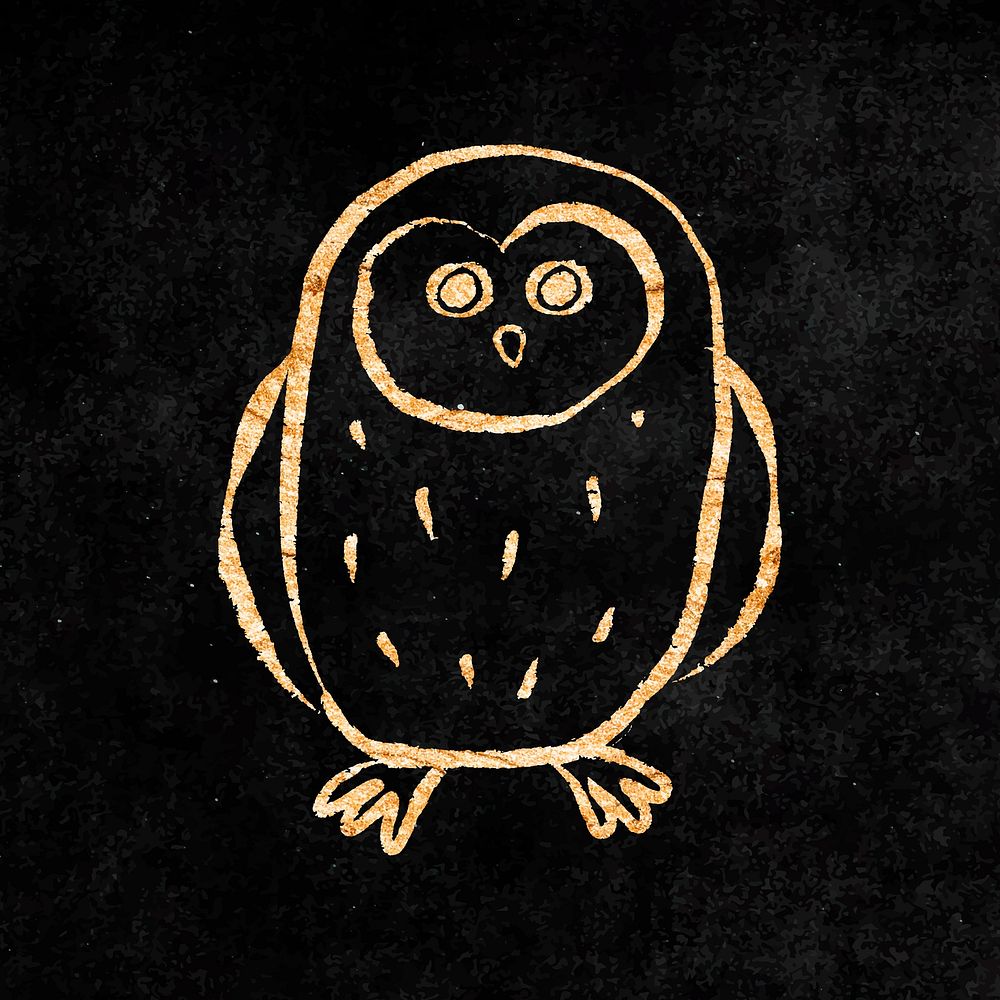 Owl bird sticker, gold aesthetic doodle vector