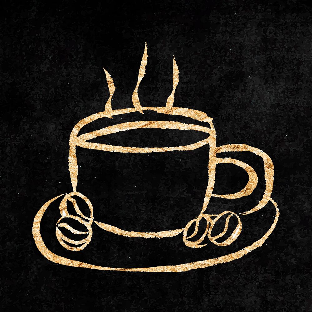 Coffee cup sticker, gold aesthetic doodle vector