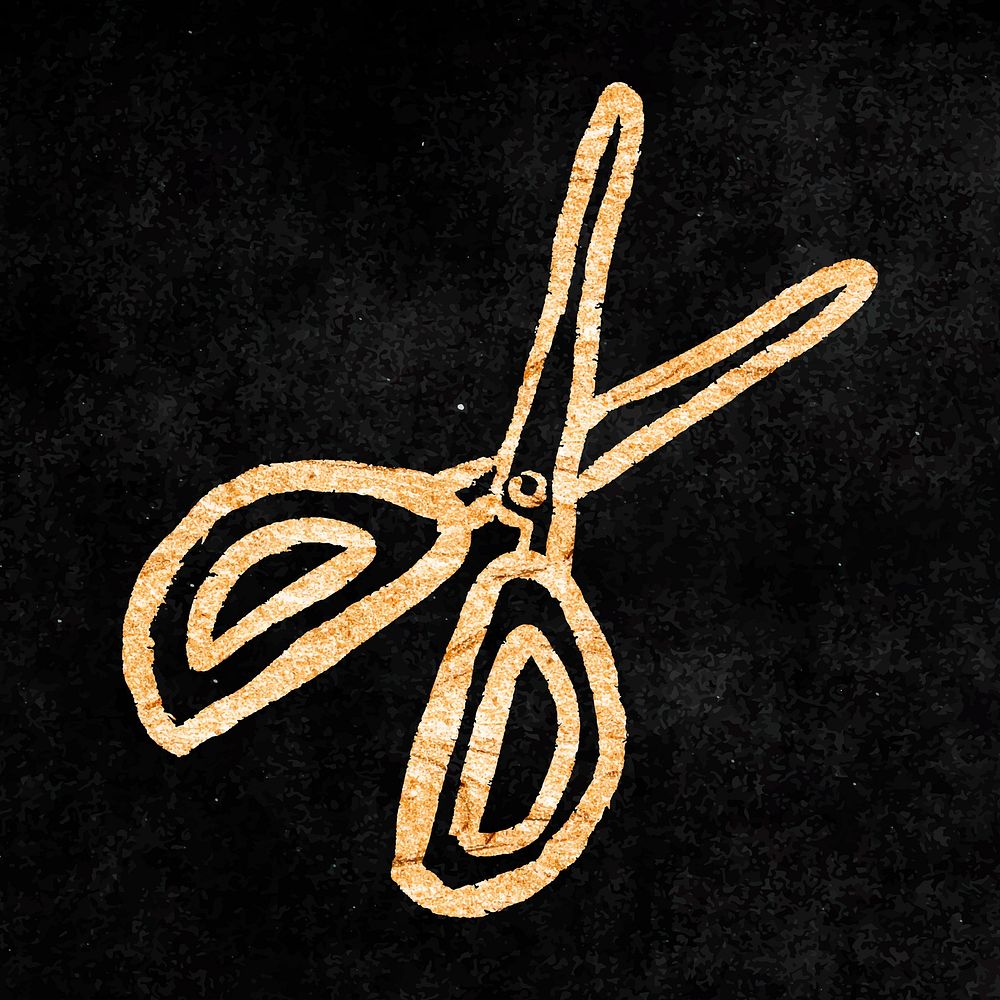 Scissors sticker, gold aesthetic doodle vector