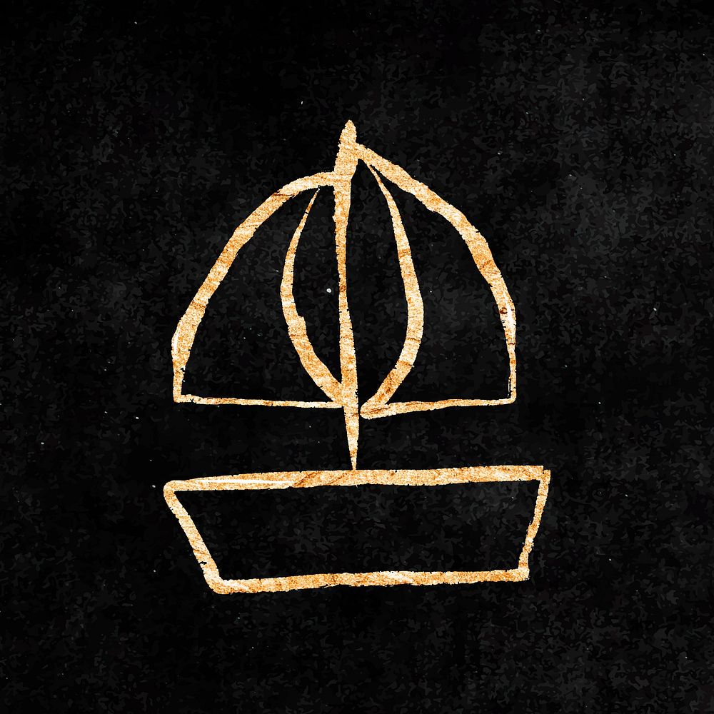 Cute sailboat sticker, gold aesthetic doodle vector