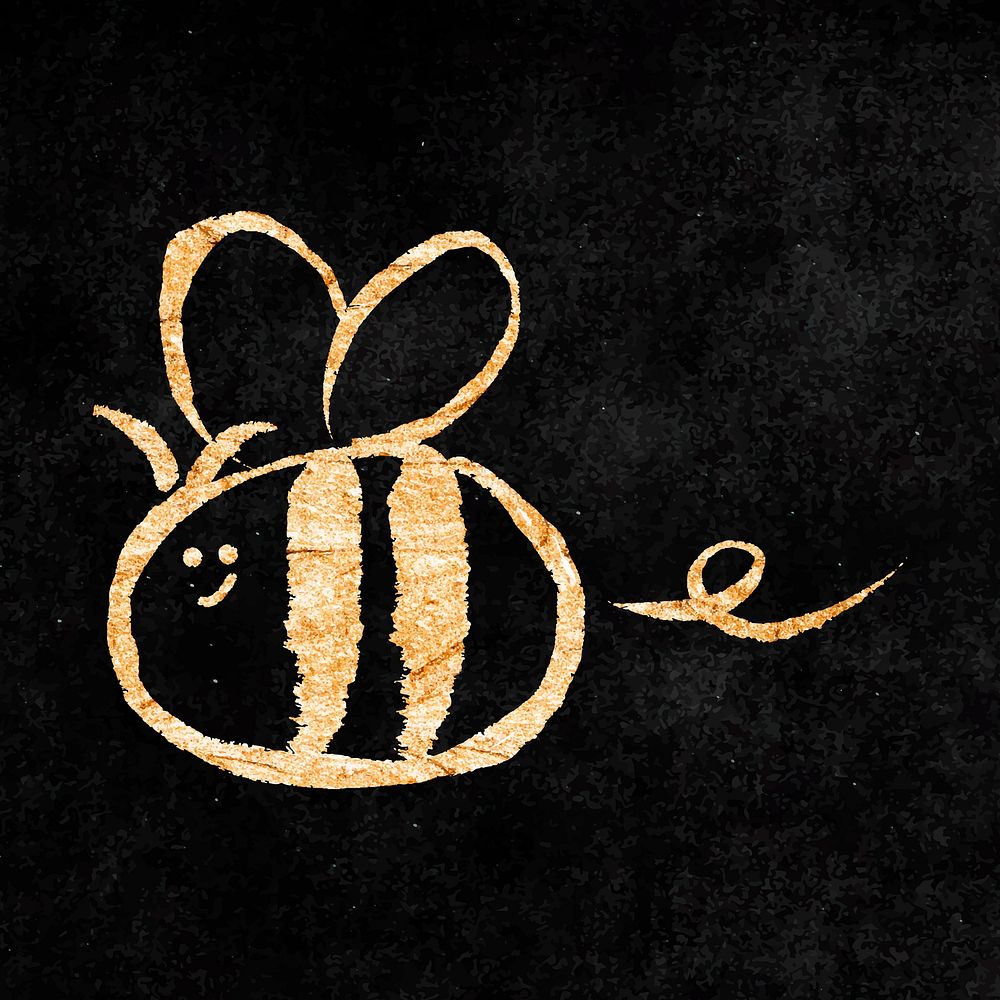 Flying bee sticker, gold aesthetic doodle vector