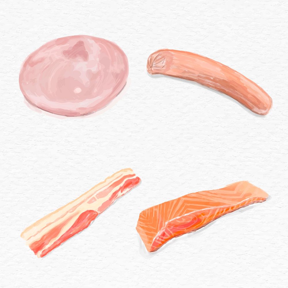 Watercolor processed food vector hand drawn set