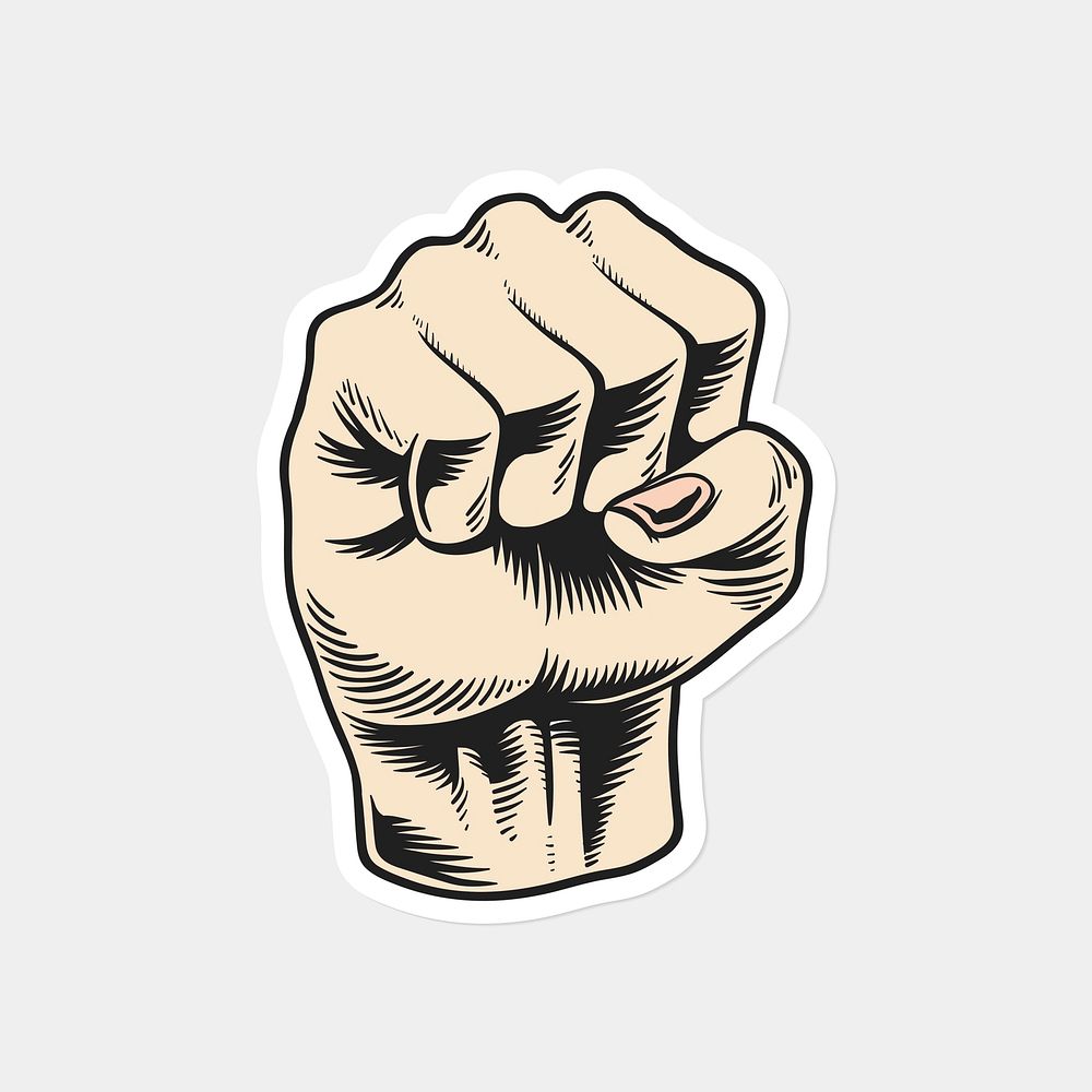 Hand drawn strong fist sticker vector