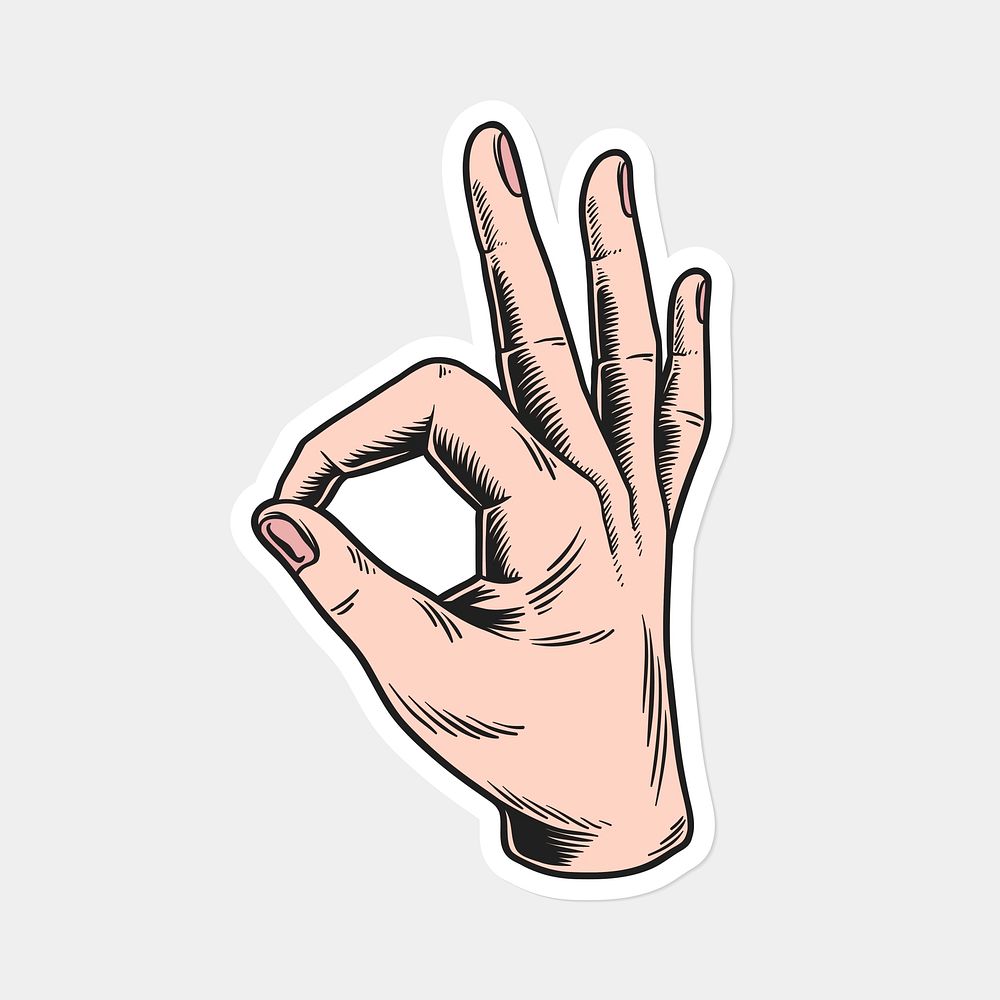 Okay hand sign language sticker vector