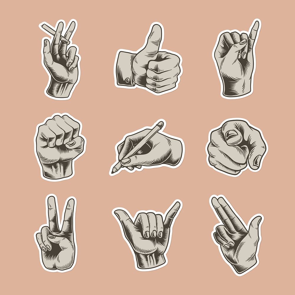 Cool hand gesture sticker with a white border set vector