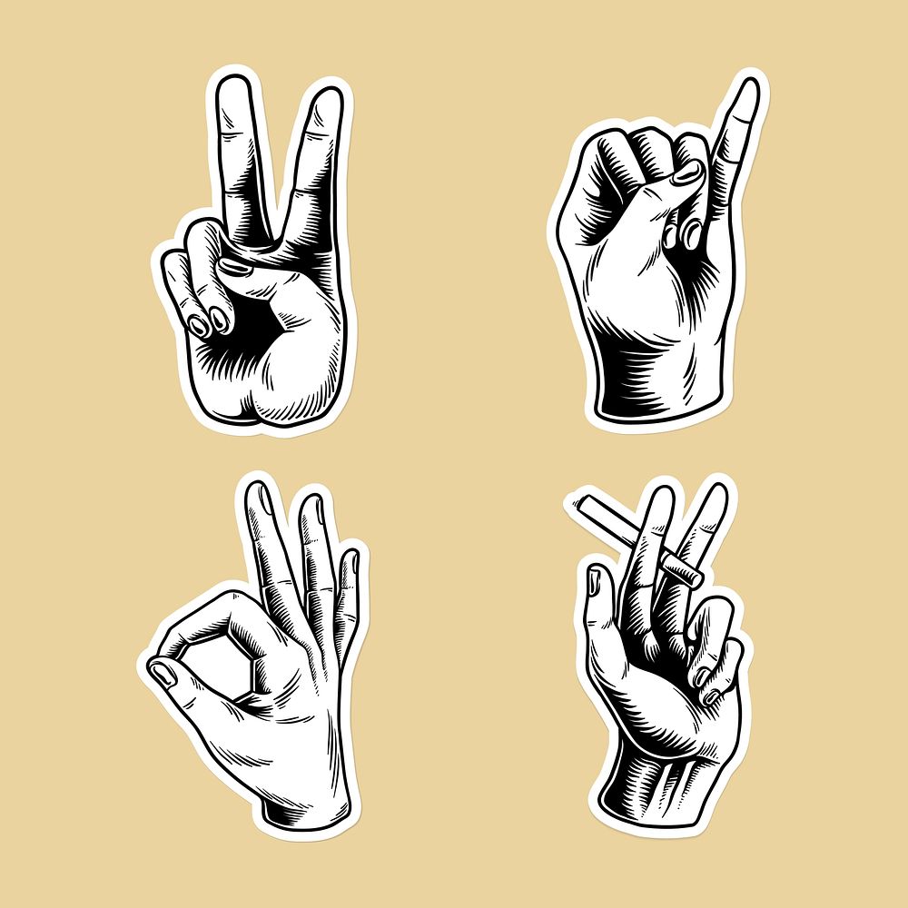 Cool hand sign sticker set design resources vector