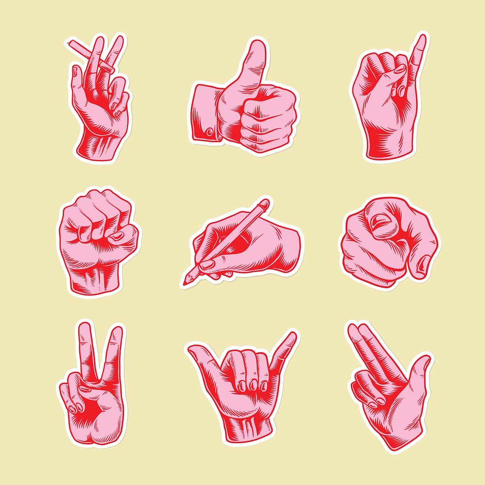 Cool hand gesture sticker with a white border set vector