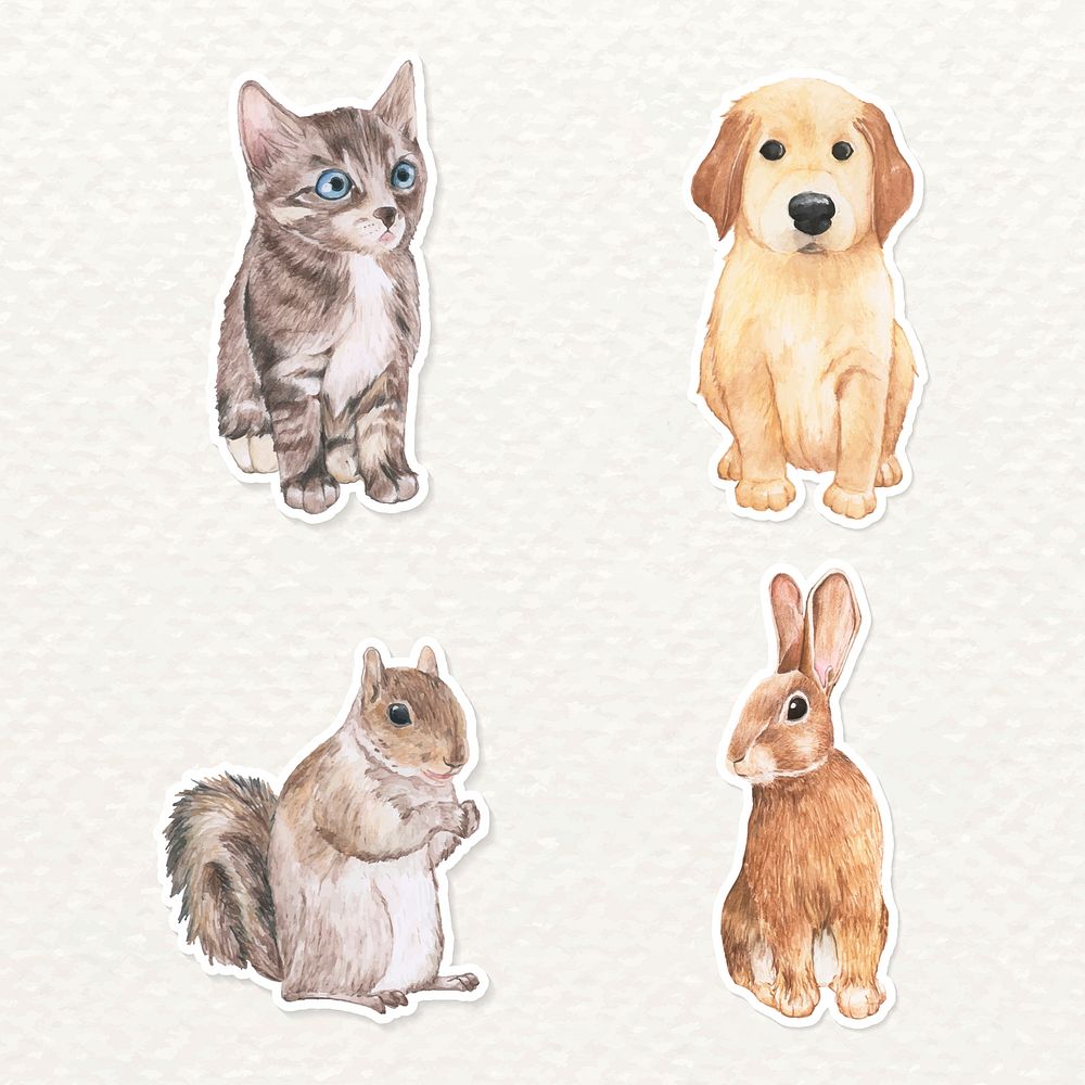 Hand drawn pet sticker vector set