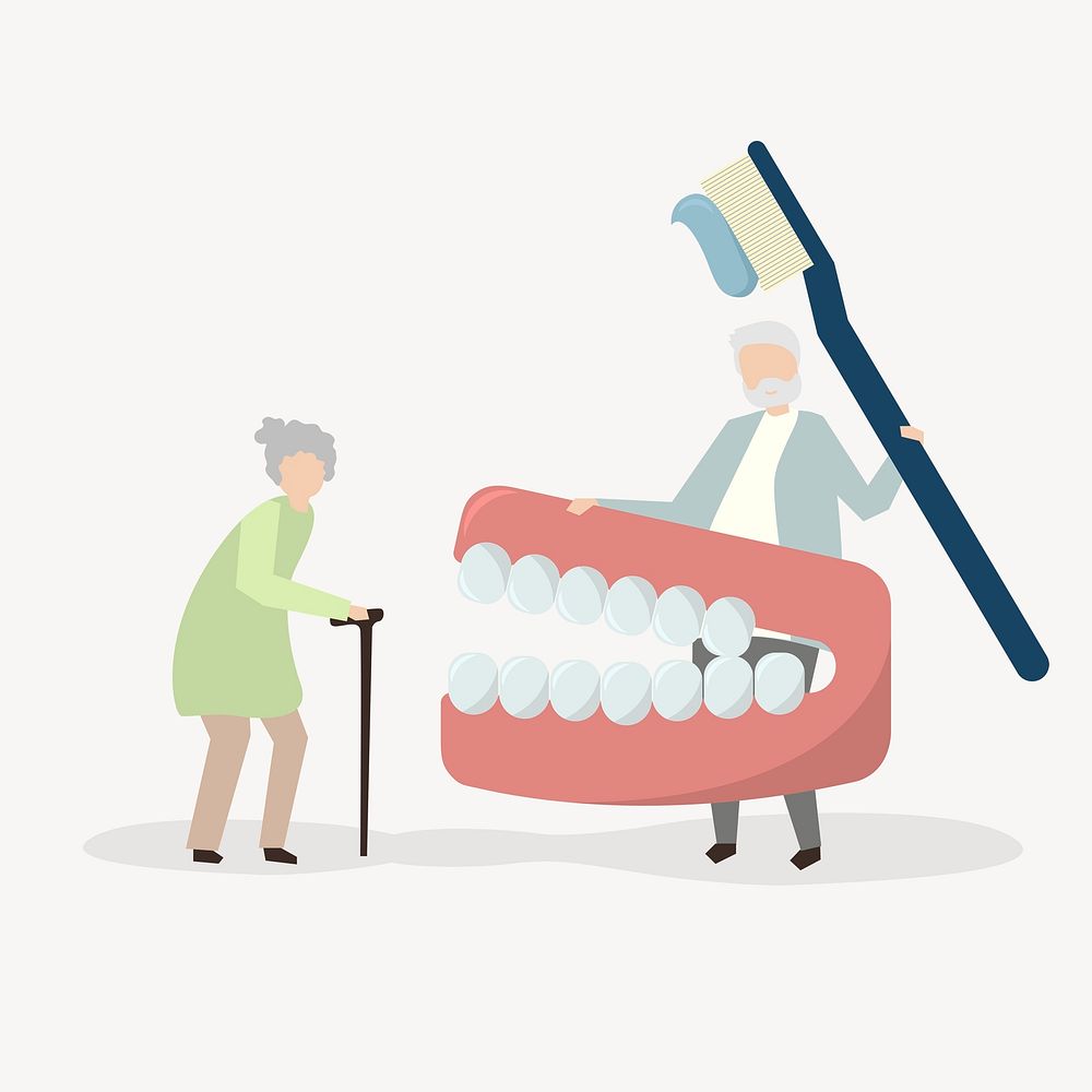 Dental care collage element, elderly couple psd