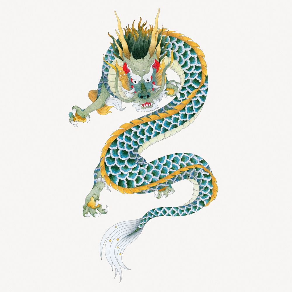 Chinese dragon sticker, magical creature isolated image psd