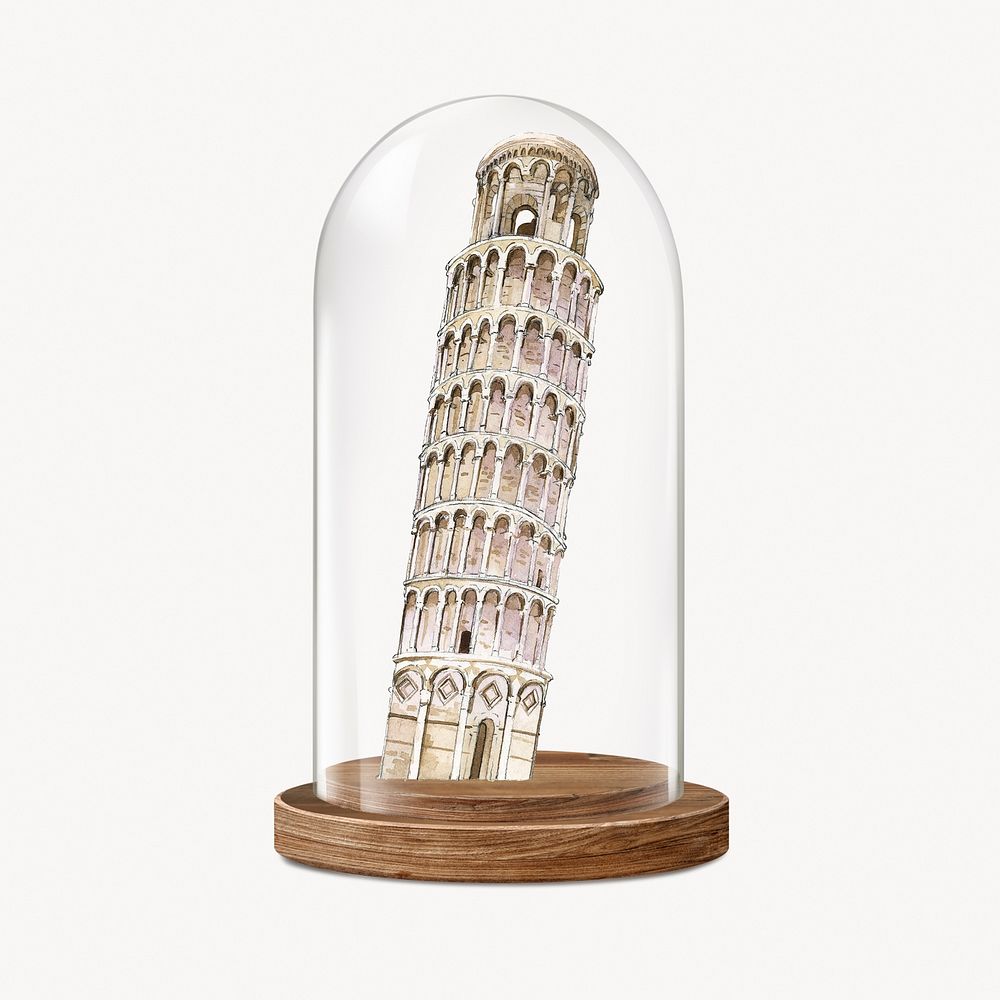 Leaning Tower of Pisa in glass dome, Italy landmark concept art