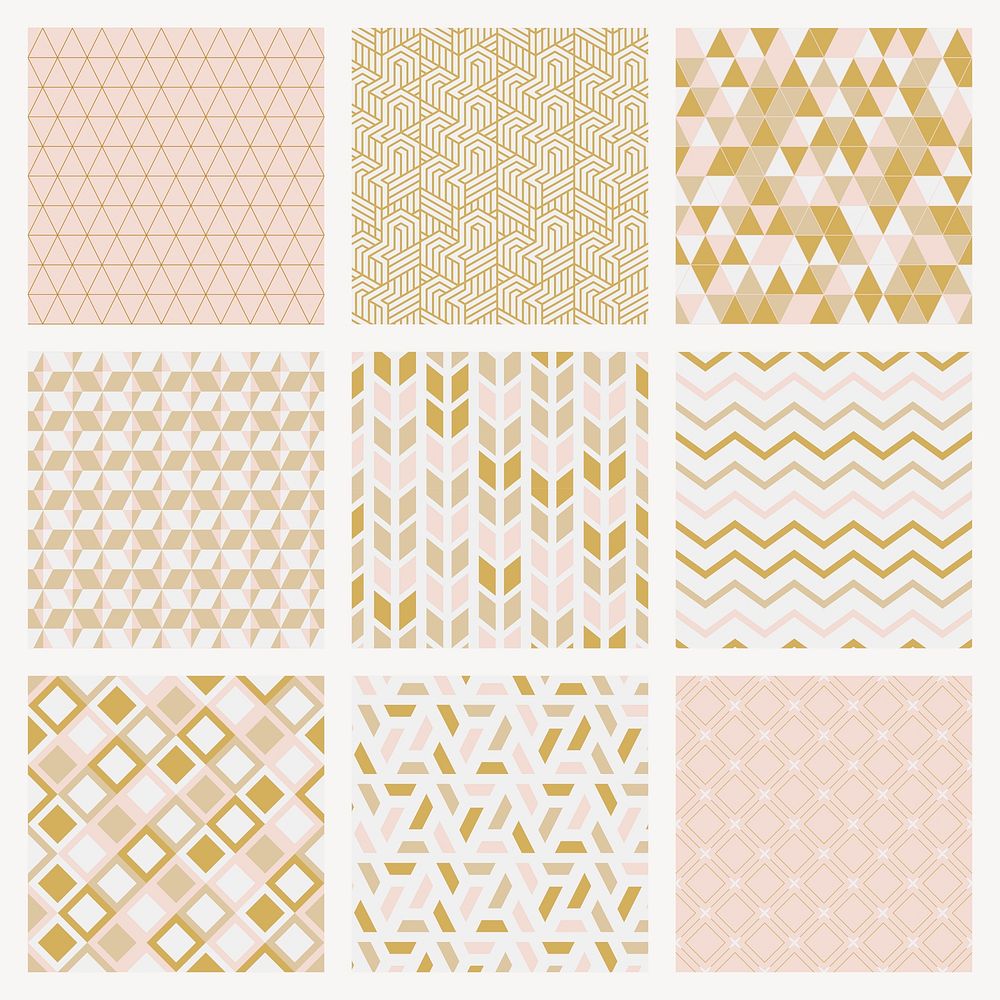 Geometric gold pattern background set vector