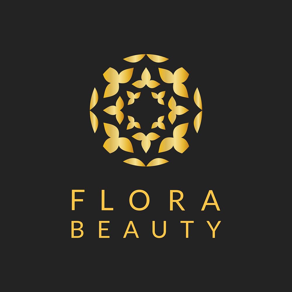 Gold leaf spa logo template, classy nature design vector