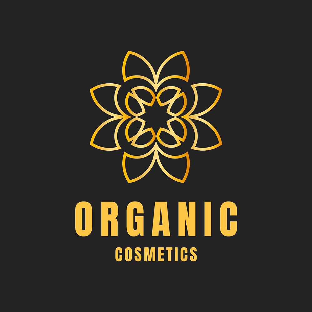 Organic cosmetics logo template, gold floral design vector