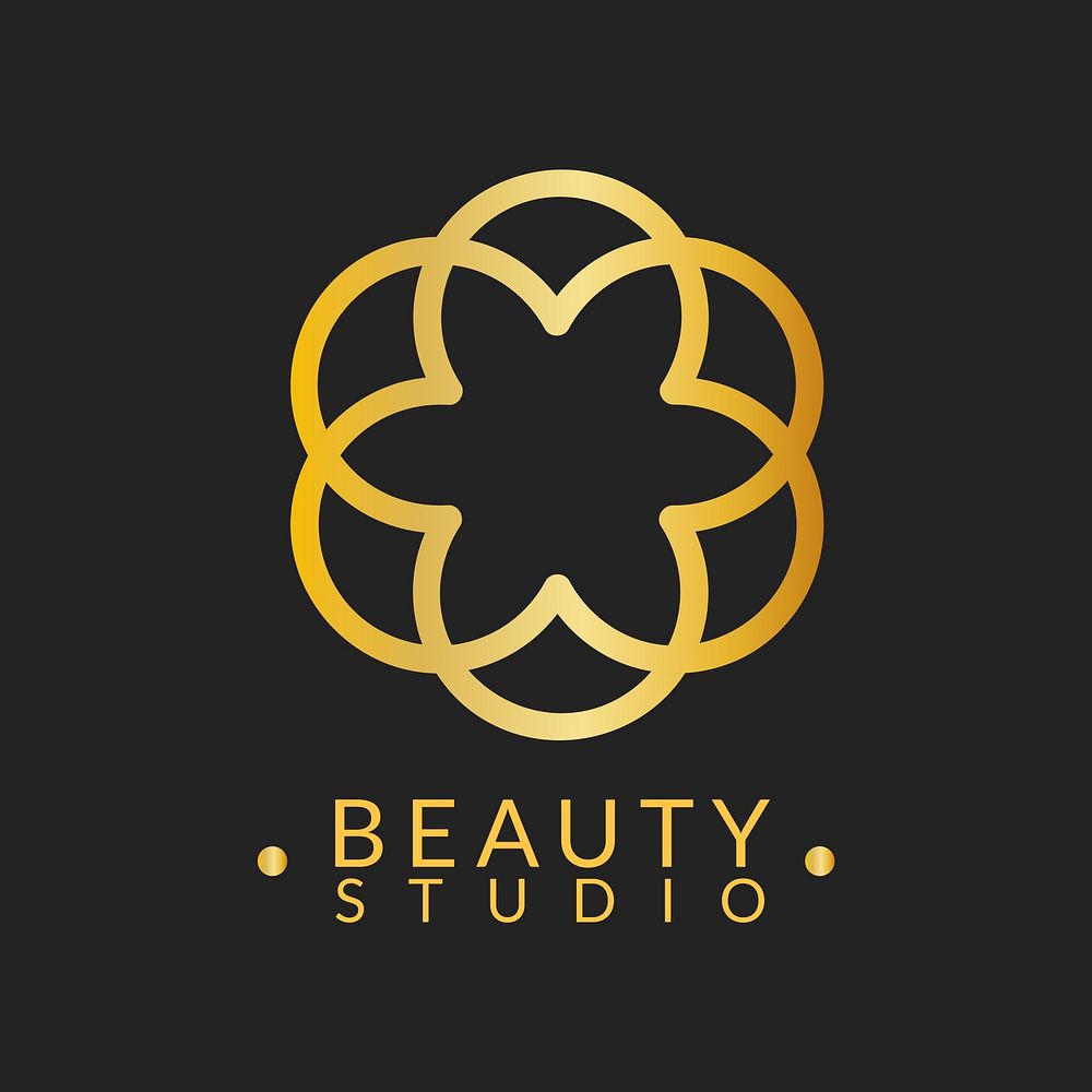 Beauty studio logo template, gold flower design vector