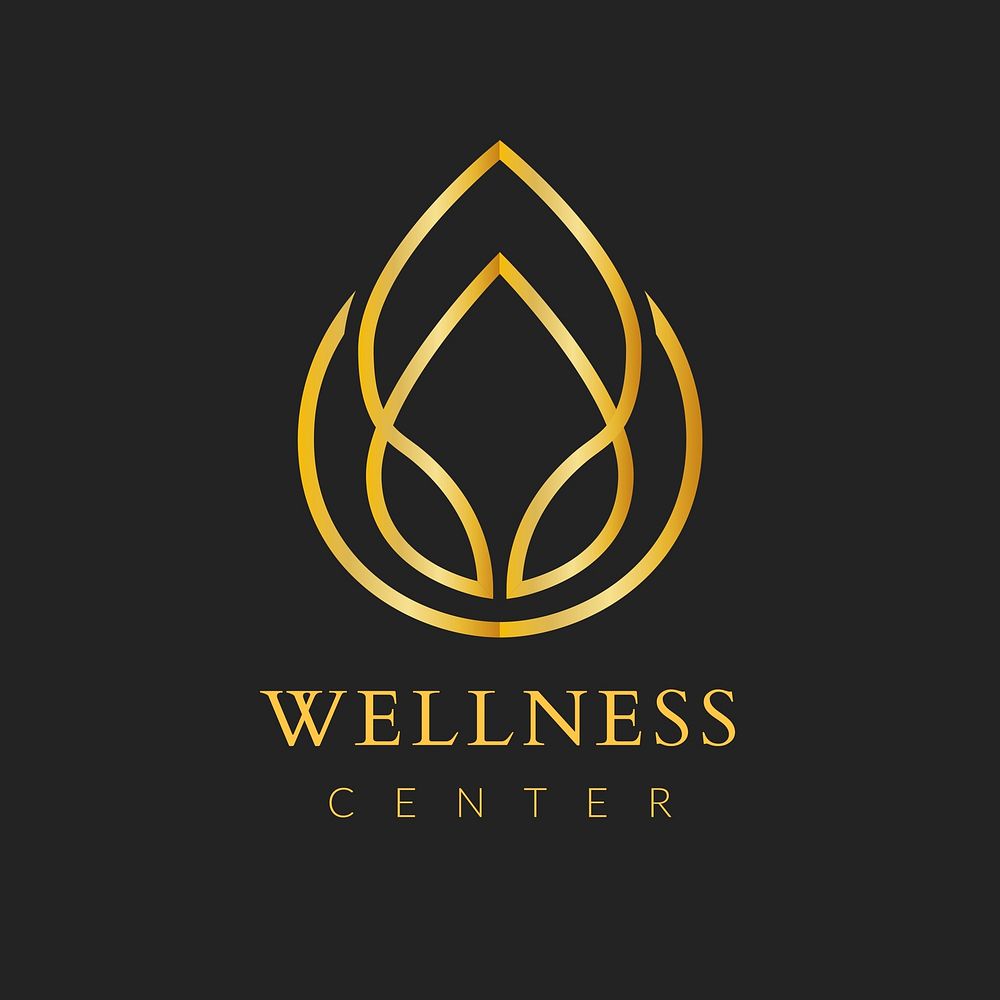 Wellness center flower logo template, classy gold nature design vector