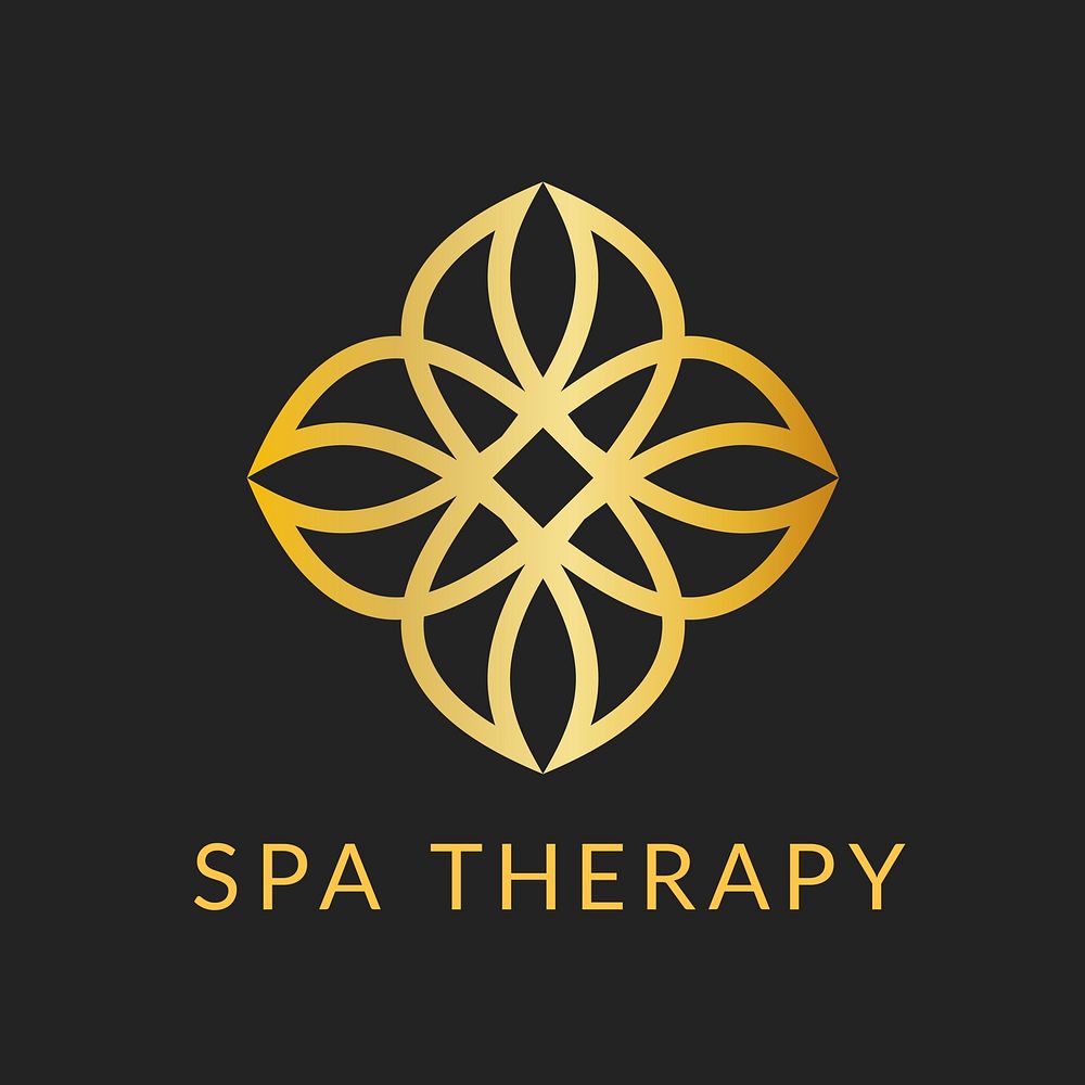 Spa therapy flower logo, gold classy design for health & wellness business vector