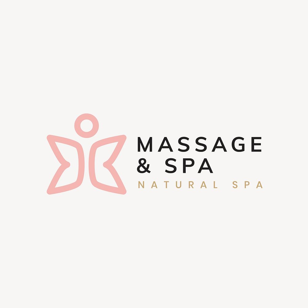 Massage spa logo, butterfly illustration for health & wellness business vector