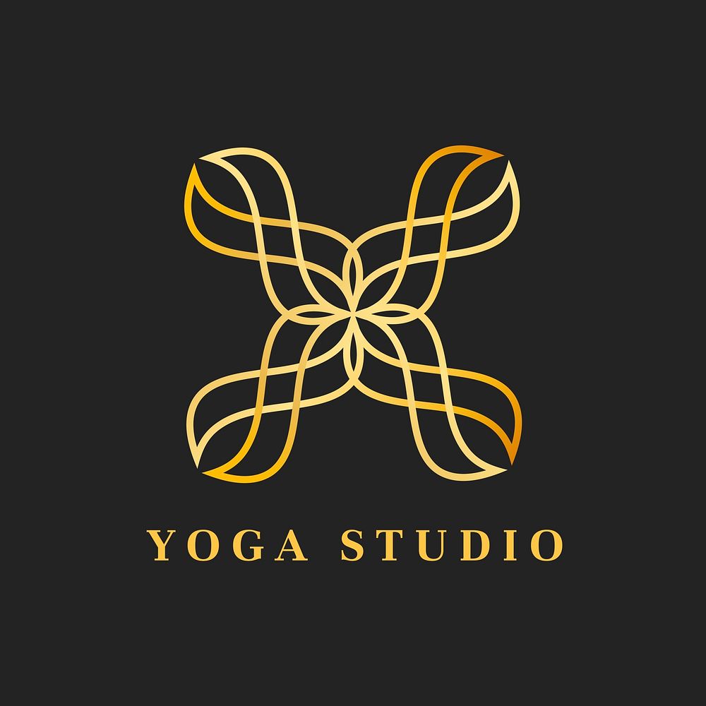 Gold yoga logo template, luxury creative design for health & wellness business vector
