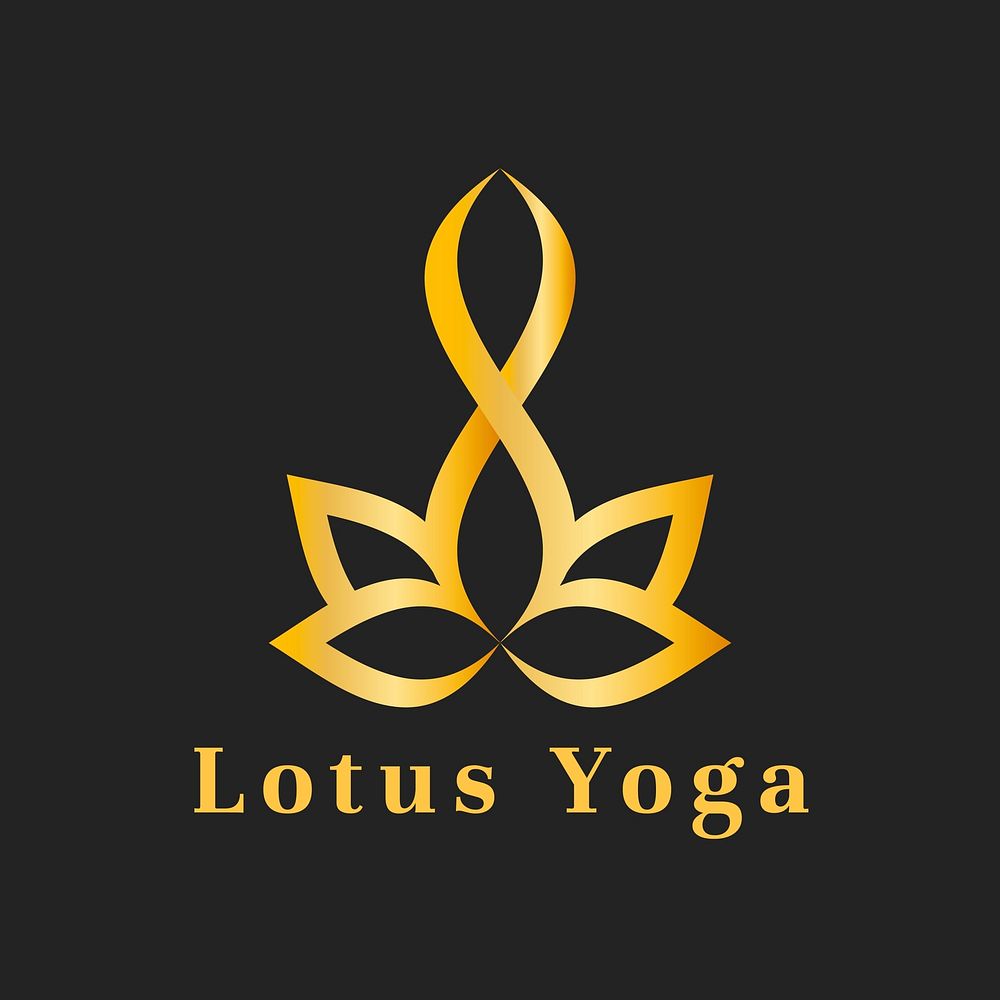 Yoga lotus logo template, gold flower classy design vector