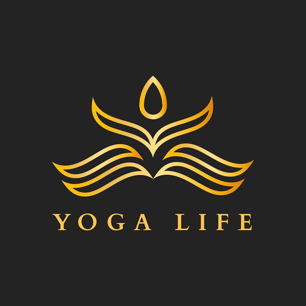 Yoga lotus logo template, gold flower classy design vector